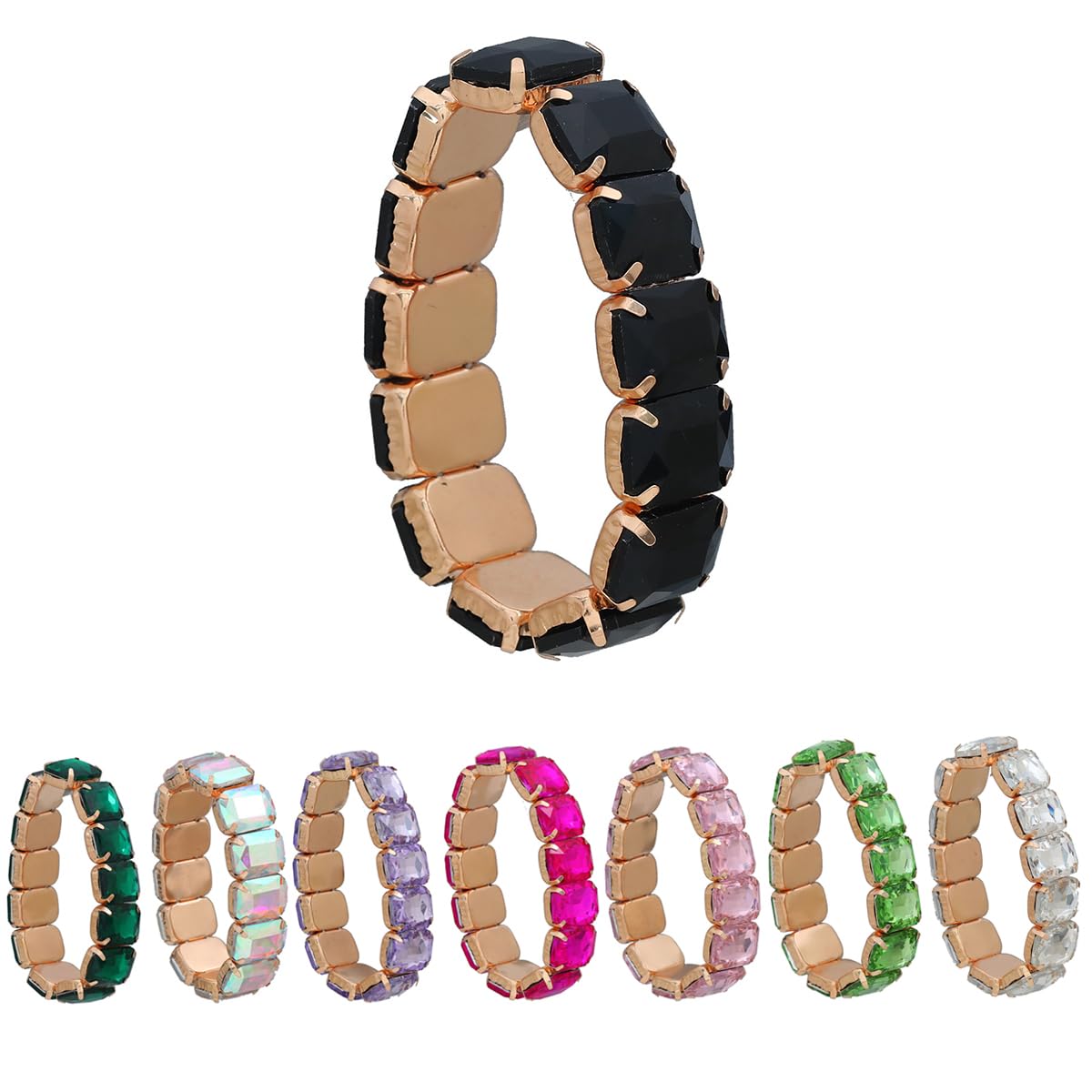 Xerling Wedding Square Crystal Stretch Bracelets Sparkle Elastic Hand Chain Bangle Bracelets for Women Teen Girls