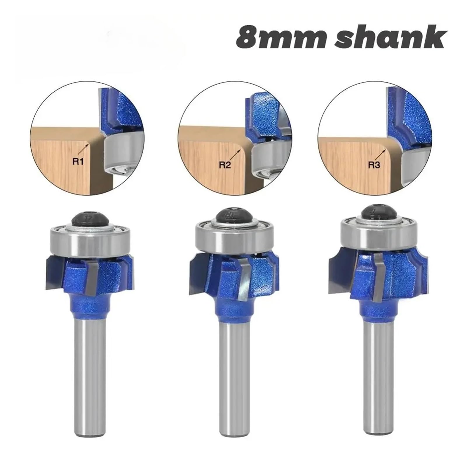 Frez trzpieniowy 8 mm z okrągłym czubkiem, 1 szt./3 szt., R1-R3 mm, 4-ostrzowy, węglikowy, do frezowania krawędzi, do formowania drewna, grawerowania CNC(3P 4RFBD6.35mm shank)