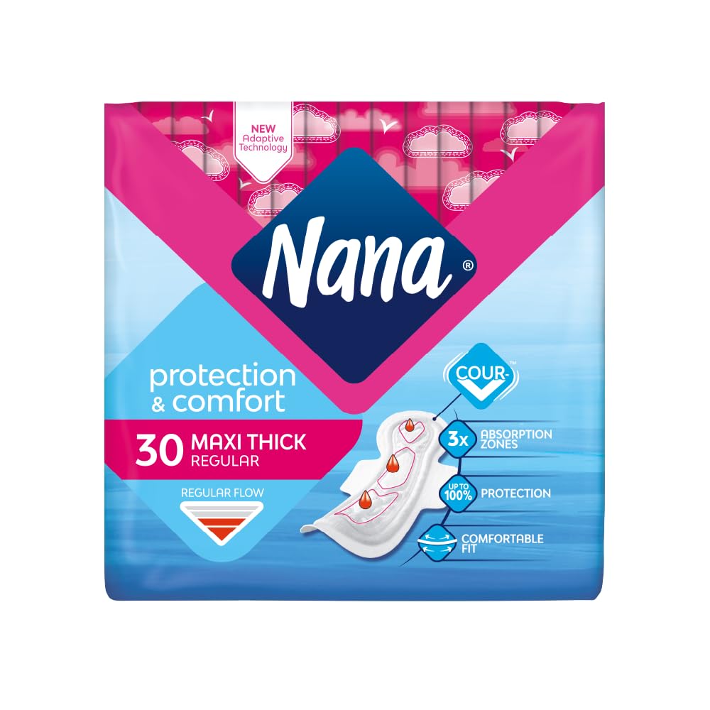 Nana Maxi Thick Regular Sanitary Pads, Regular Flow, Fast Absorption, Maximum protection, Gentle on the skin - 30 Pads