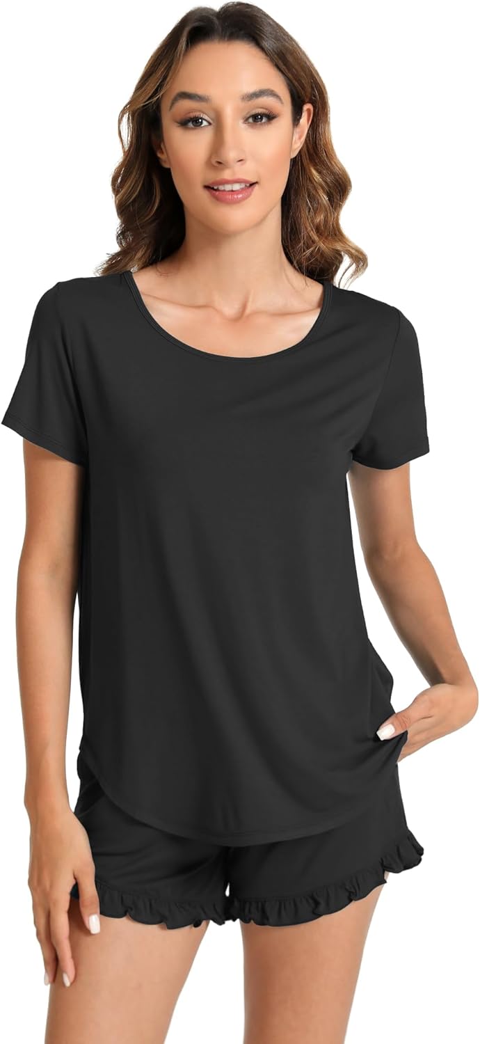 WiWi Bamboo Viscose Pajama Set for Women Soft Short Sleeve Top and Short 2 Piece Pjs Sleepwear Summer Cooling Loungewear - Image 3