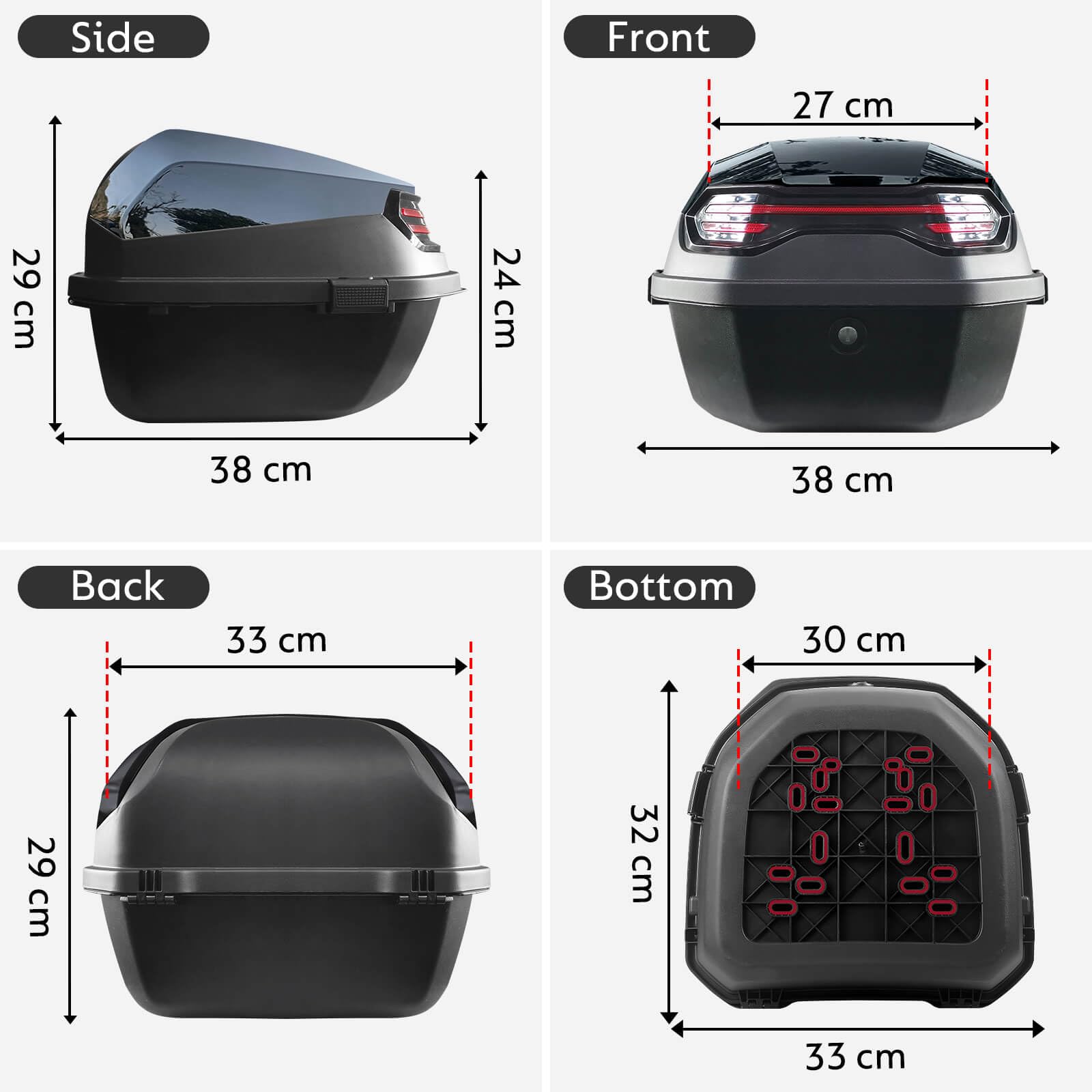 Motorradkoffer Topcase Wasserdicht Helmkoffer mit Sicherheitsschloss für Roller Motorrad Scooter Schwarz