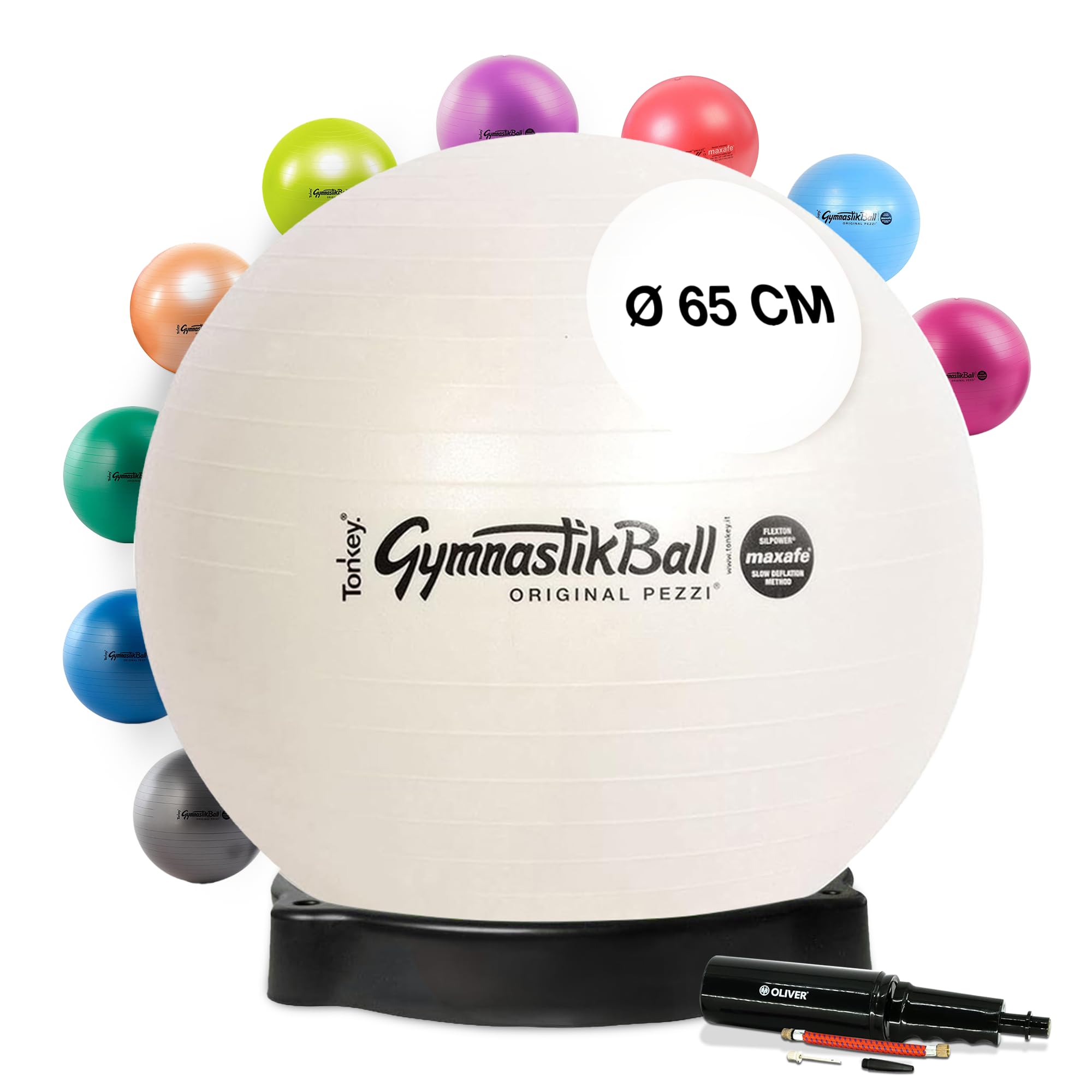 Original Pezziball MAXAFE 65cm mit Ballschale & Pumpe Kombi pearlwhite
