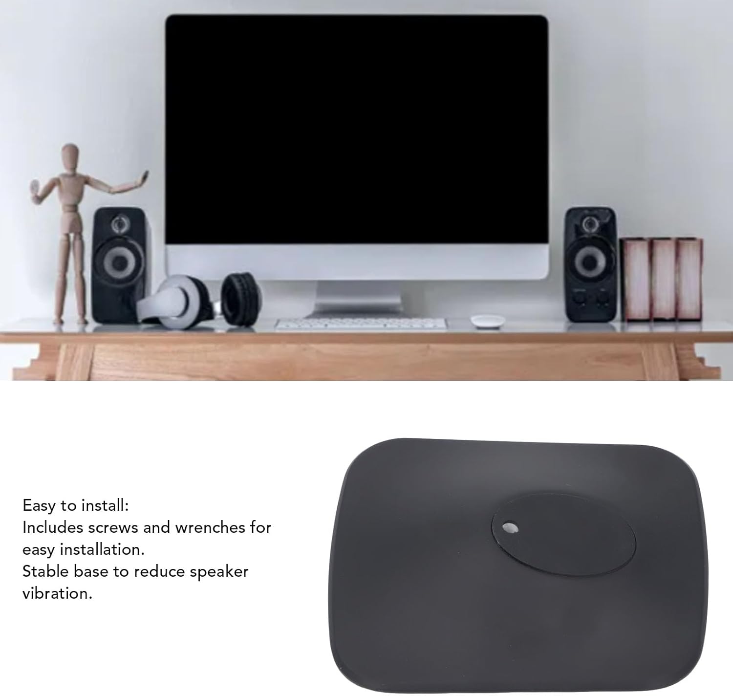 Desk Pad for KEF II Cordless HiFi Speaker, Non Slip Speaker Stand Heavy Duty Metal Vibration Reduction Desktop Mount Holder for KEF II (Black)