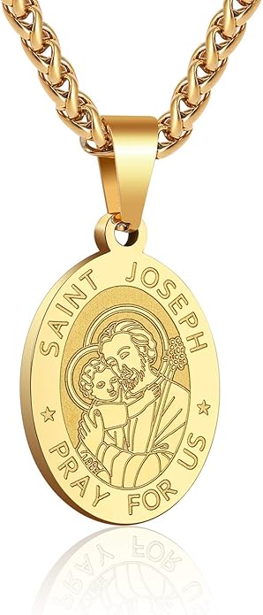 P. BLAKE Oval Saint Christopher/Michael/Joseph/Jude/Virgin Mary/Joseph/Francis/Patrick/Anthony/Benedict/Thomas Necklace for Men Women, Stainless Steel Catholic Patron Pendant with Chain 24 Inches