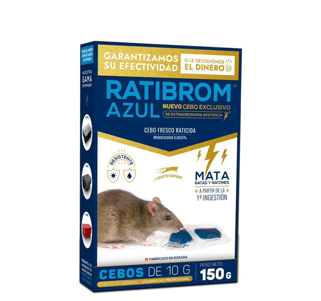 Ratibrom Azul Cebo Fresco 150gr - Impex Europa. Eficaz contra Ratas y Ratones. Listo para Usar