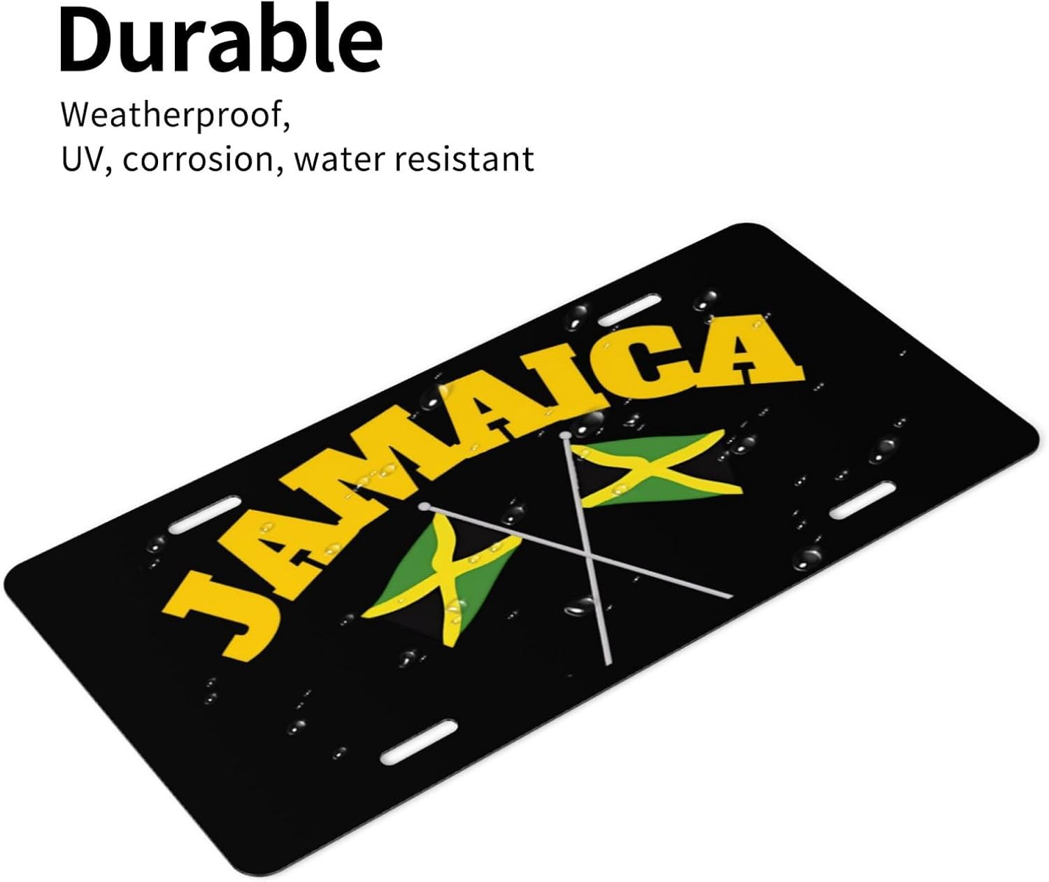 Jamaican Flag Aluminum License Plate 6 x 12 Inch Metal Car Front License Plate Cover Car Decor Accessory Novelty Vanity Decoration Tag with 4 Holes Gift for Men Women