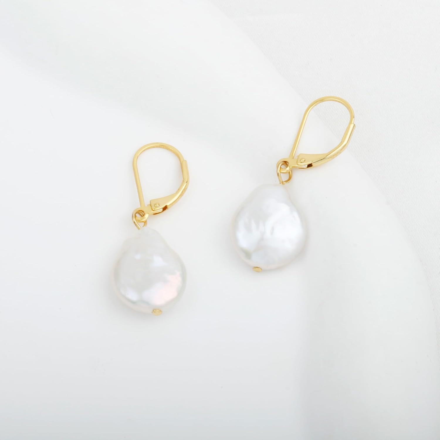 Sterling Silver Handmade Freshwater Cultured White Button Pearl Dangling Drop Earrings for Women - Image 3