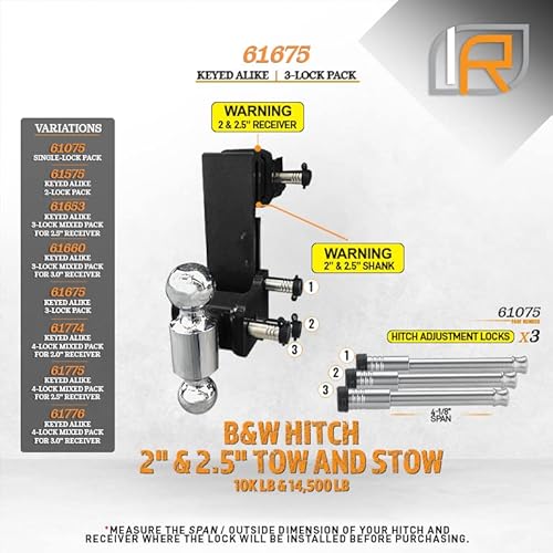 Infiniterule Security 61675 | 3 Pack, Keyed Alike, Hitch Locks (Fits: B&W Hitch - 2" & 2.5" Tow And Stow - 10K Lb & 14,500 Lb | Curt Mfg. - Adj. Channel Mount - (2.5" Shank, 20K Lb)) #TOP1