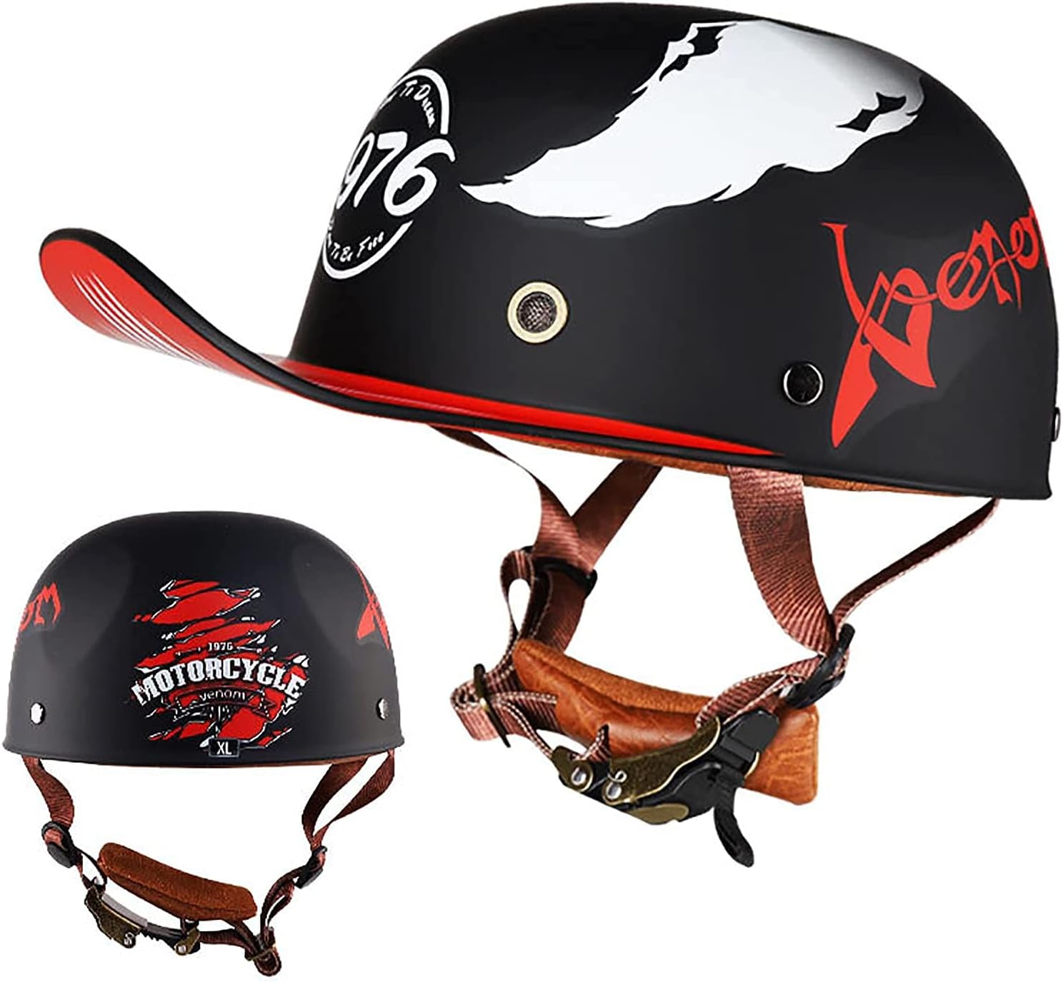 Vintage Adult Motorcycle Helmet Retro Motorcycle Half Helmet Men and Women DOT Approved Baseball Cap Cruiser Chopper Moped Scooter Jet Style Helmets