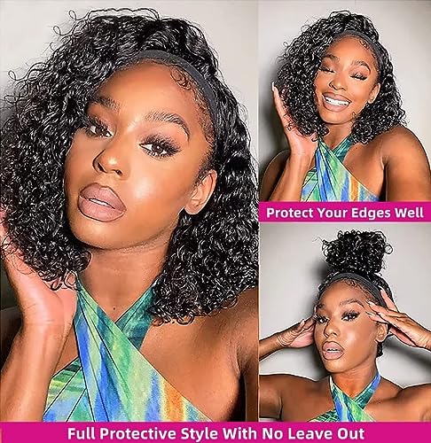 Headband Wig Brazilian Wigs For Women Human Hair Kinky Curly Headband Wigs for Black Women Glueless None Lace Front Wig 150% Density Real Hair Wigs Human Hair 20 Inch - Image 2