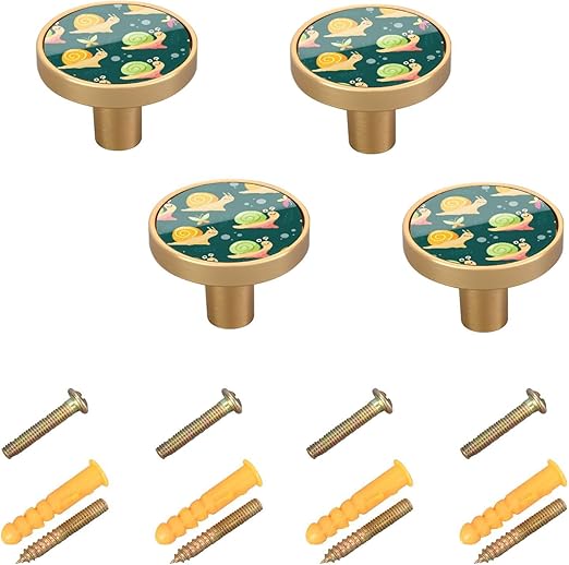 GuoChe Kitchen Knobs Colorful Cute Snails Green Gold Dresser