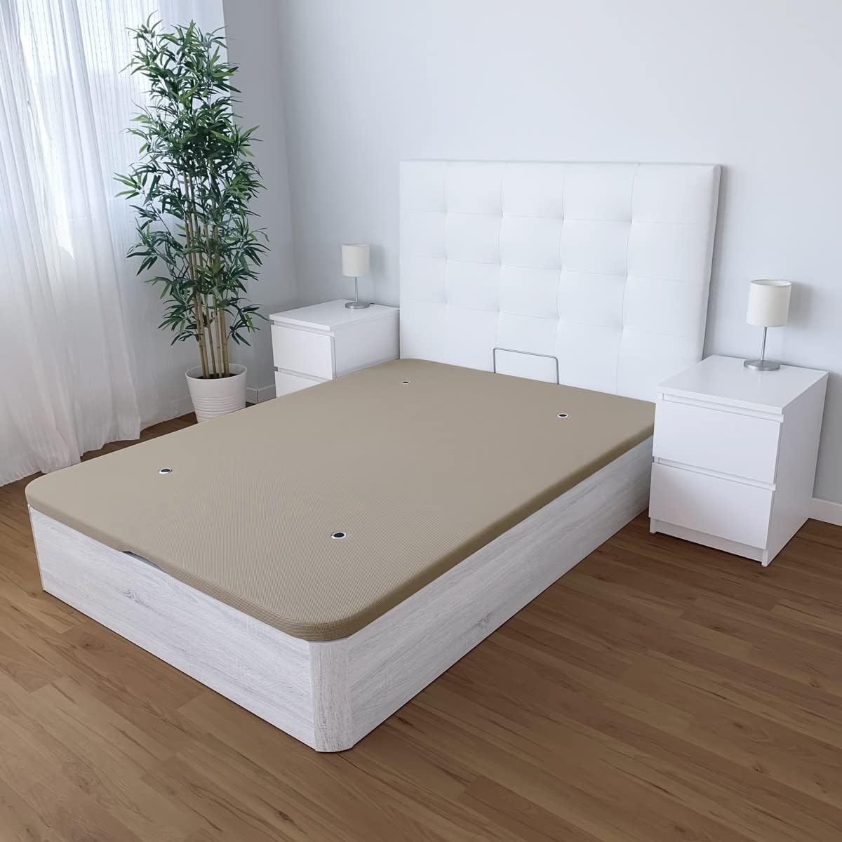 DUÉRMETE ONLINE - Canapé Abatible Madera Gran Capacidad Cajón Grosor 30mm con Tapa Reforzada y Transpirable, 135x190