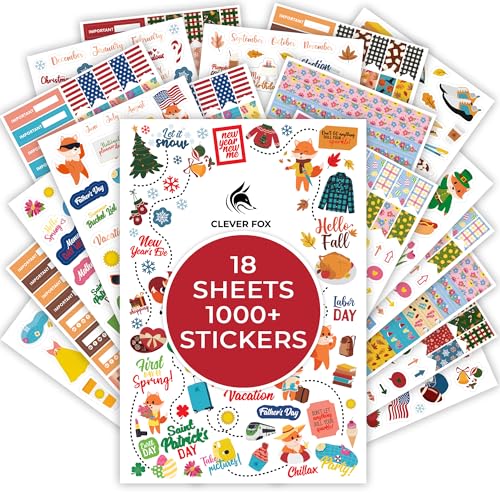 Image of Clever Fox Season Calendar Stickers 600+ Month, Holiday and Season Stickers for Your Planner, Monthly Diary, Calendar, 18 Sheets, Sticker Set Washi Tape (Holiday Package)