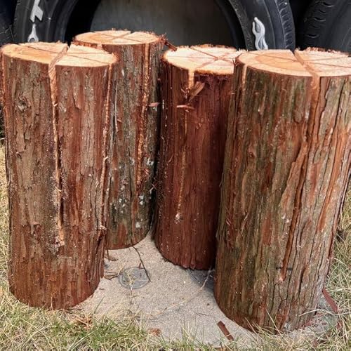 スウェーデントーチ 檜 ヒノキ 桧 スウェディッシュトーチ swedish torch 丸太ストーブ キャンドルウッド 野営 焚き火 兵庫産 軍手＆マッチ＆着火材付き (Mサイズ（直径）約15～20cm)のサムネイル