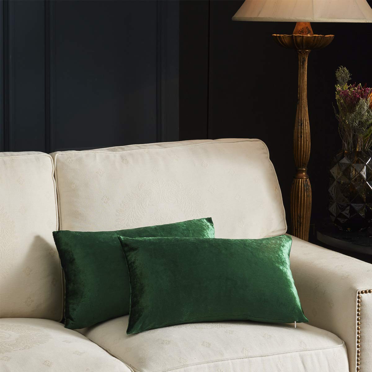 Gigizaza Green Cushion Covers 30Cm X 50Cm Velvet Decorative Square Throw Pillowcases For Sofa Living Room Bedroom 12X20 Inches 2 Pack