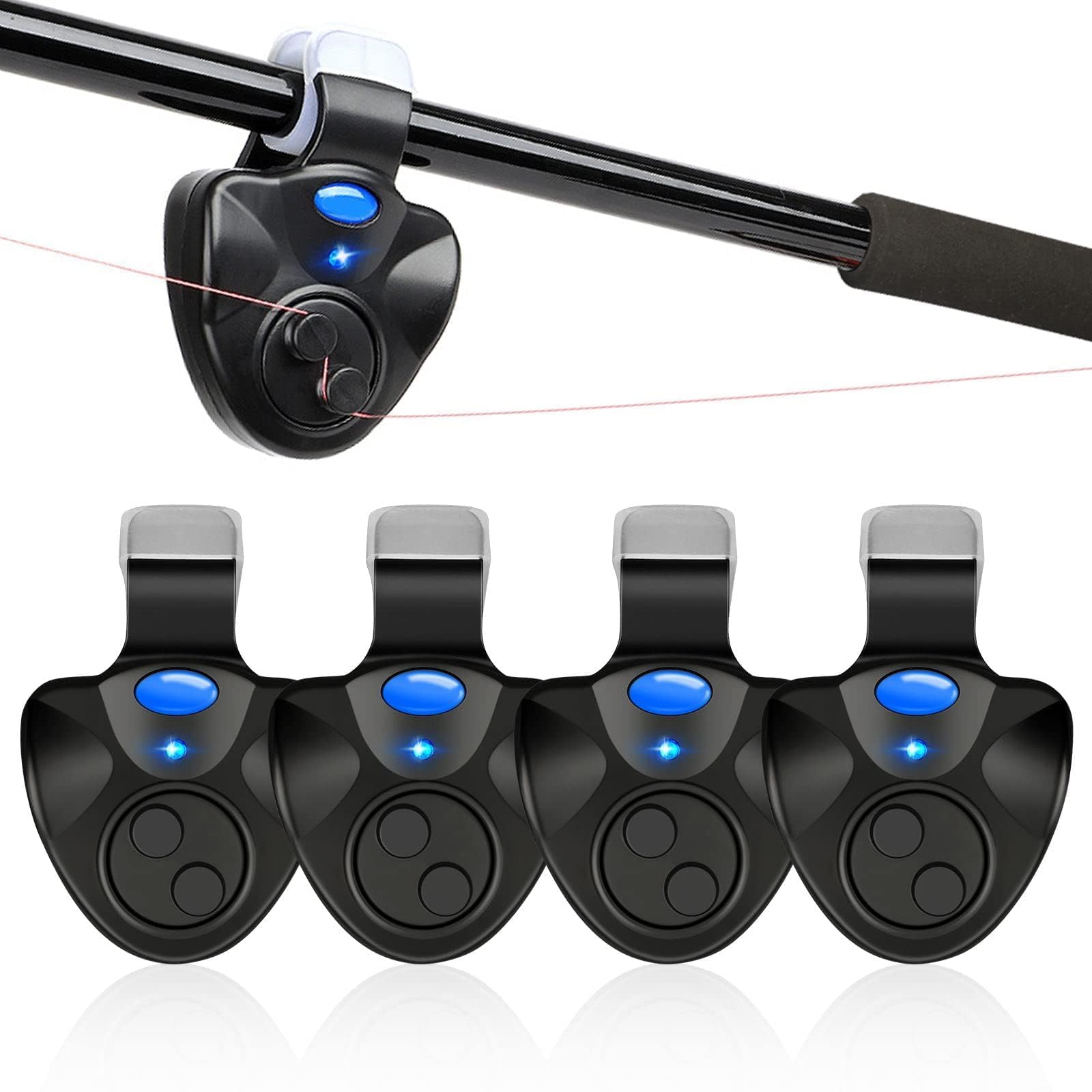 Linkstyle 4 PCS Fishing Bite Alarm, Sensitive Electronic Fishing Bite Sound Alarm, Indicator Sound Bite Alert Bell with LED Lights Fishing Bells Clip On Fishing Rod, Daytime/Night Carp Fishing Outdoor