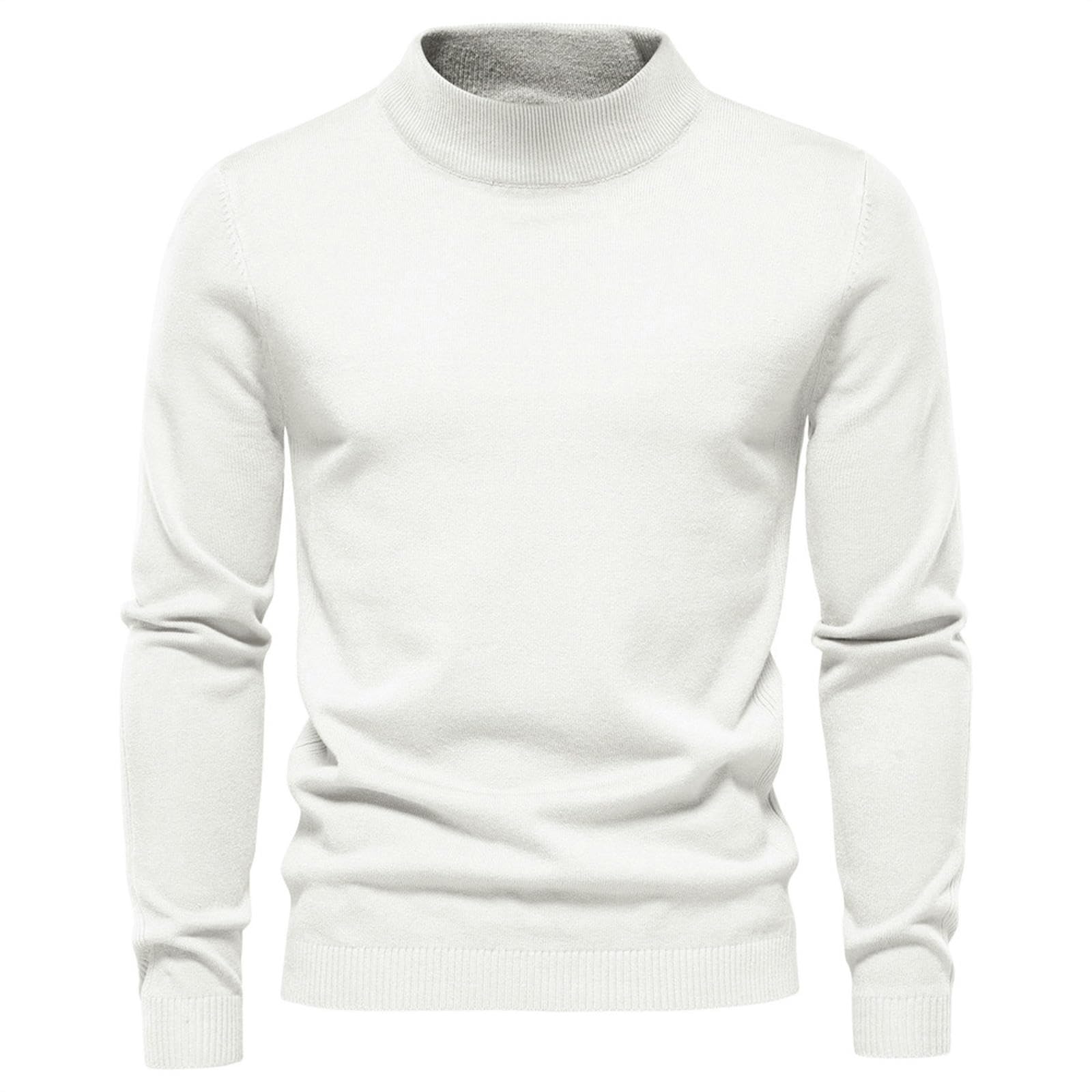 Kqdseoof Men's Off-White Turtleneck Jumpers Half Turtleneck Knit Jumper Long Sleeve Sweater-S