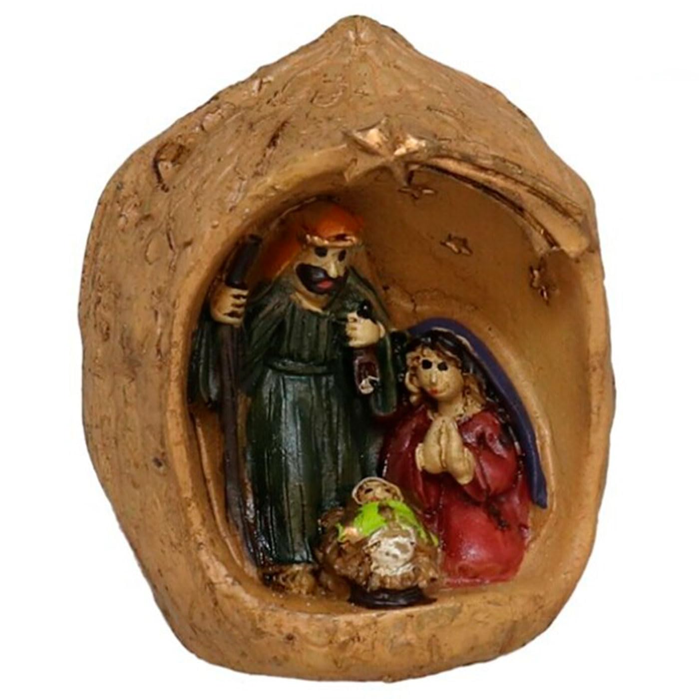 AC - Pack de 2 Minis nacimientos en Nuez de Resina, decoración Navidad, belén, Pesebre, Figura, Adorno de sobremesa, estanterías, hogar, 4 x 3 cm.