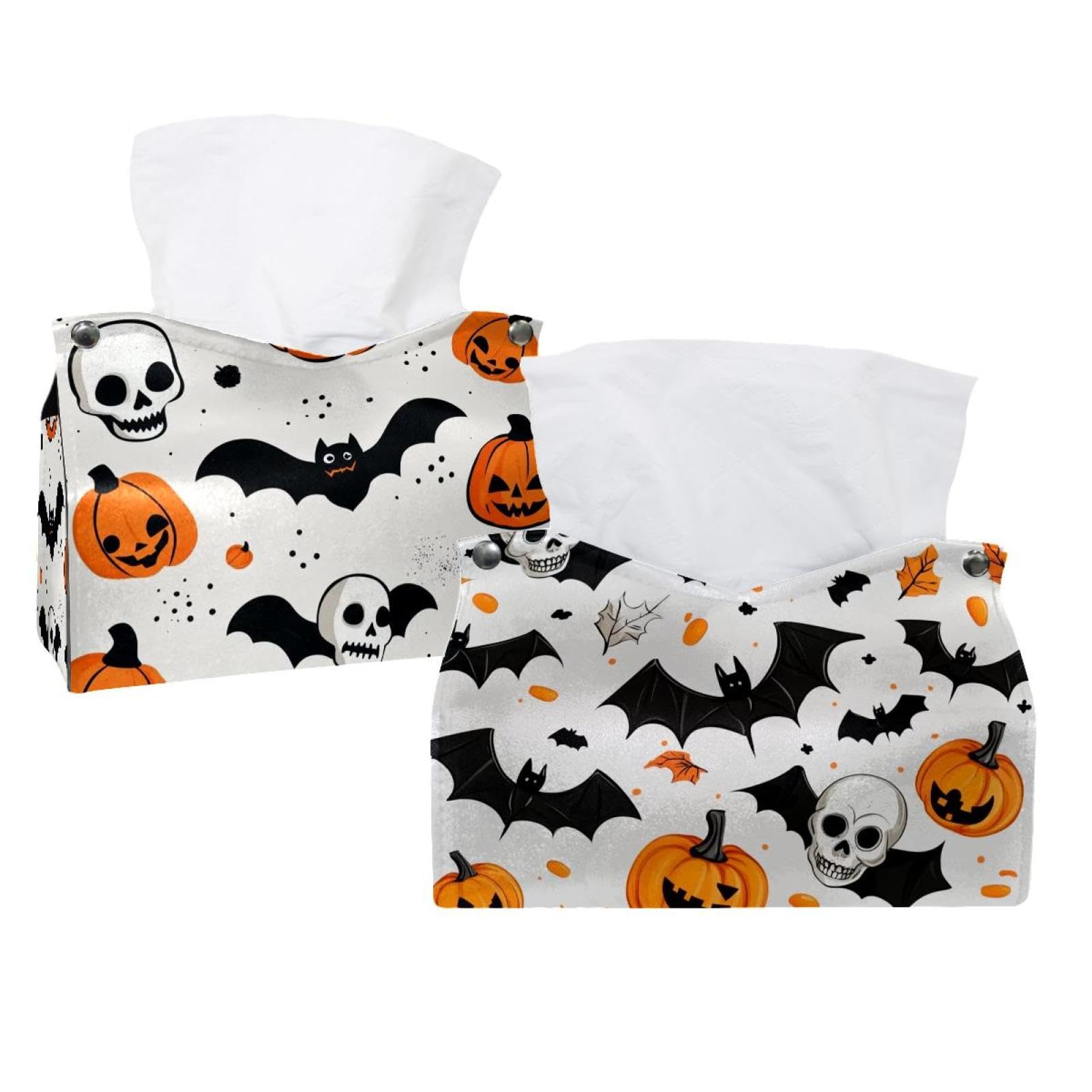 Distributeur mouchoirs Halloween de 19 cm avec motifs crânes et chauves-souris