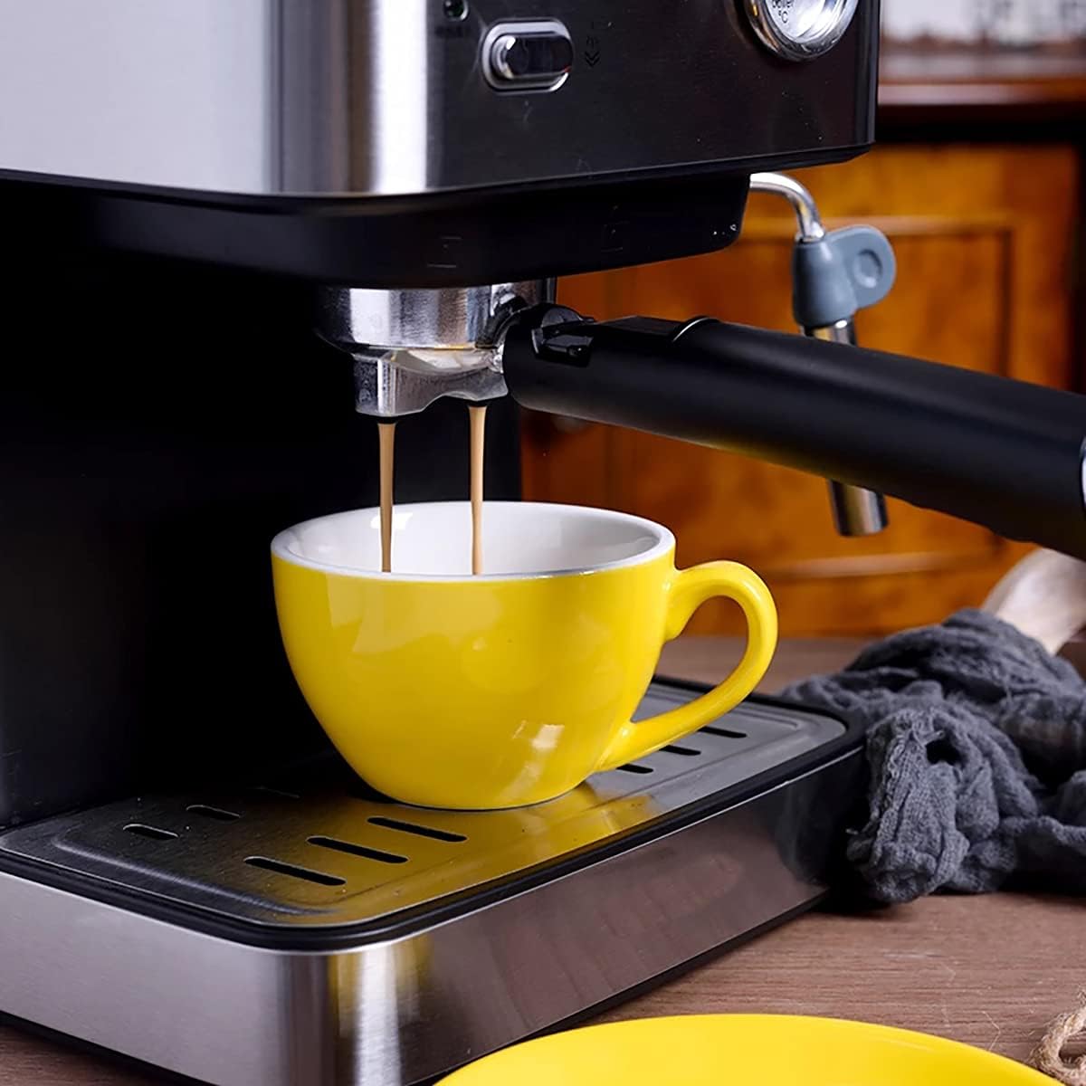 220ml Ceramic Coffee Cup Mug with Saucer, Simple European Style Mug Solid Color Glaze Cups for Latte, Cappuccino, Tea, Coffee,Black