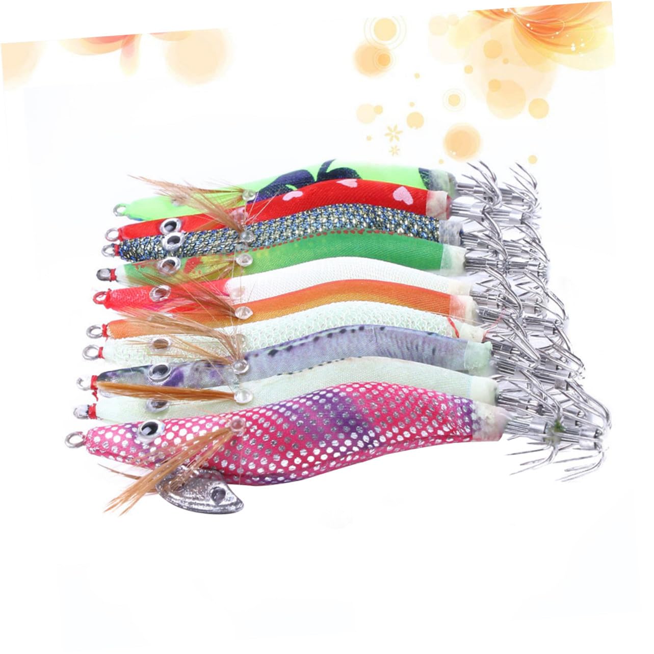 BESTonZON Set 10 Pezzi Aghi da Pesca per Gamberetti e Calamari Esca Simulata Realistica in Plastica e Acciaio Antiruggine per Pesca