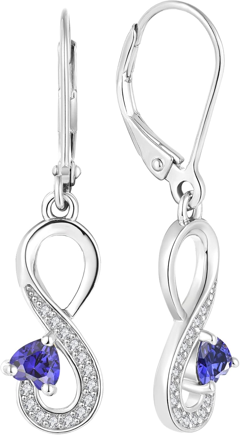 JO WISDOM Women Earrings,925 Sterling Silver Infinity Leverback Dangle & Drop Earrings with 4mmx4mm Heart Cut 5A Cubic Zirconia