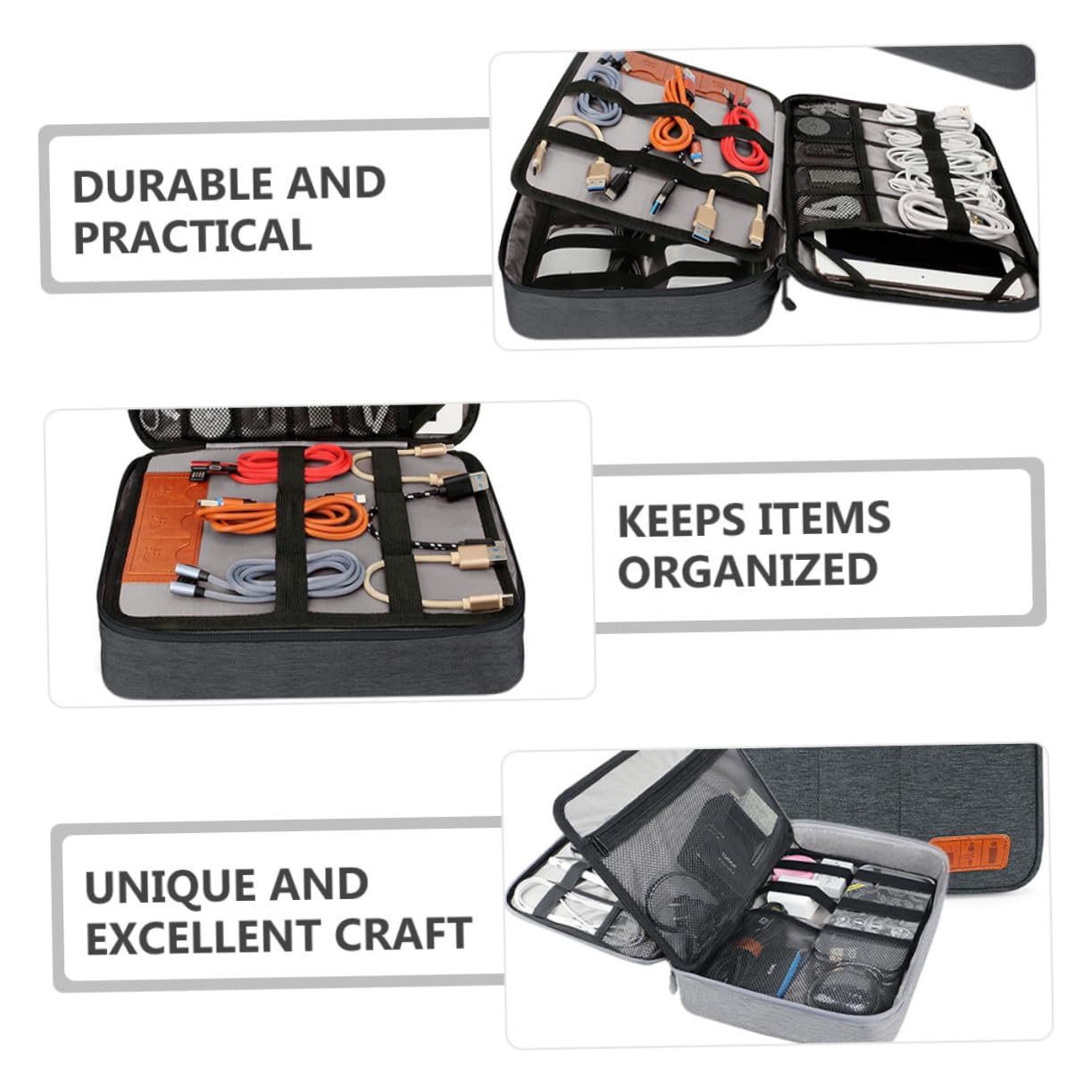 Veemoon Borsa Organizer per Cavi da Esterno Custodia per Dispositivi Elettronici Design Strati Ampia Capacità per Contenere Telefoni Tablet da Adattatori di Alimentazione Schede