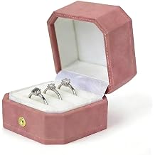Velvet Ring Box - Octagon Engagement Ring Box with Hinged Lid for Proposal Engagement Wedding, Proposal Ring Case Jewelry Box with Gold Lace PRB003-Pink
