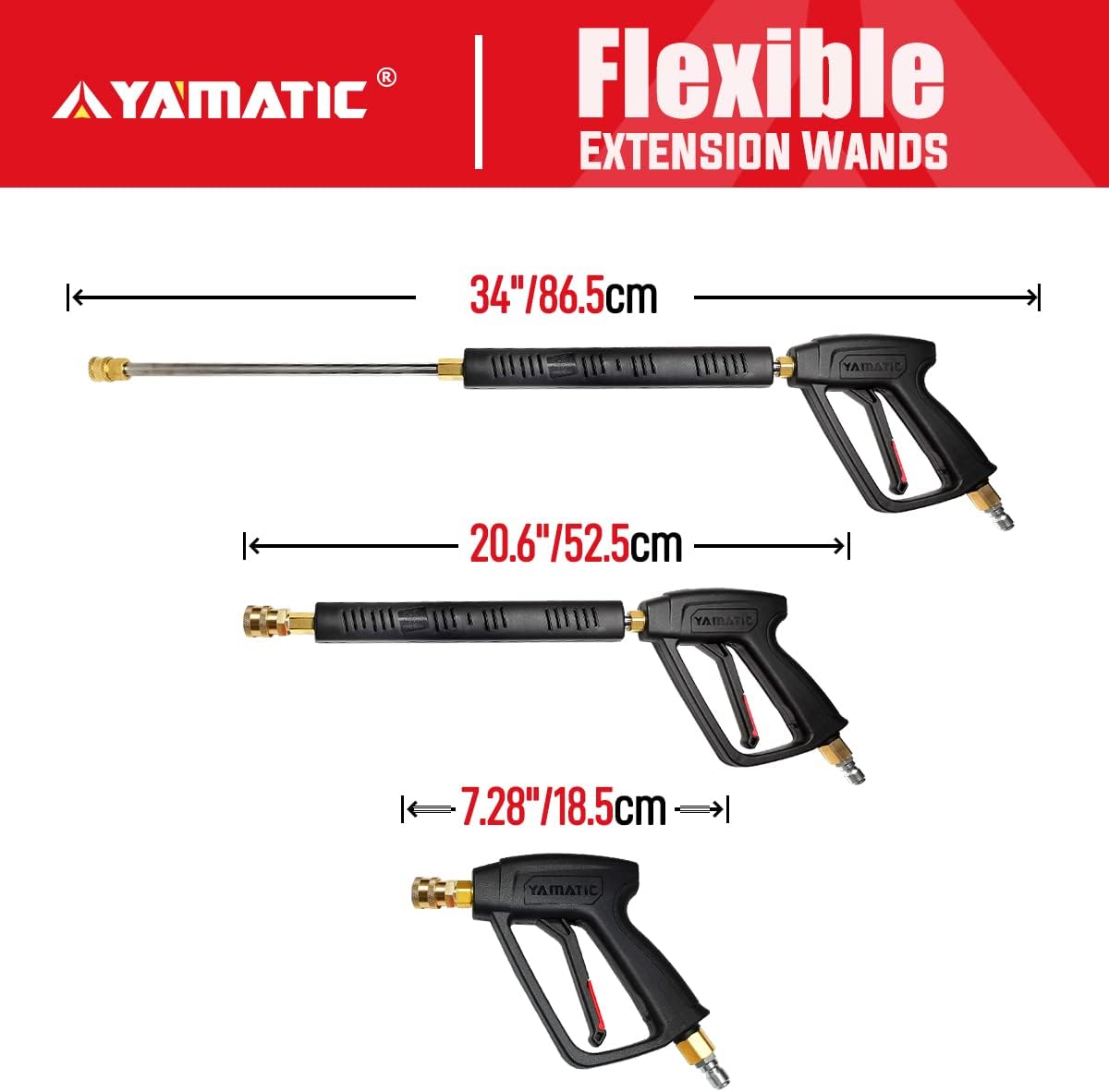 YAMATIC Pressure Washer Gun with 3/8" Swivel Quick Connector & M22-14mm Fitting, Flexible Extension Wand & 360° Spray Turbo Nozzle