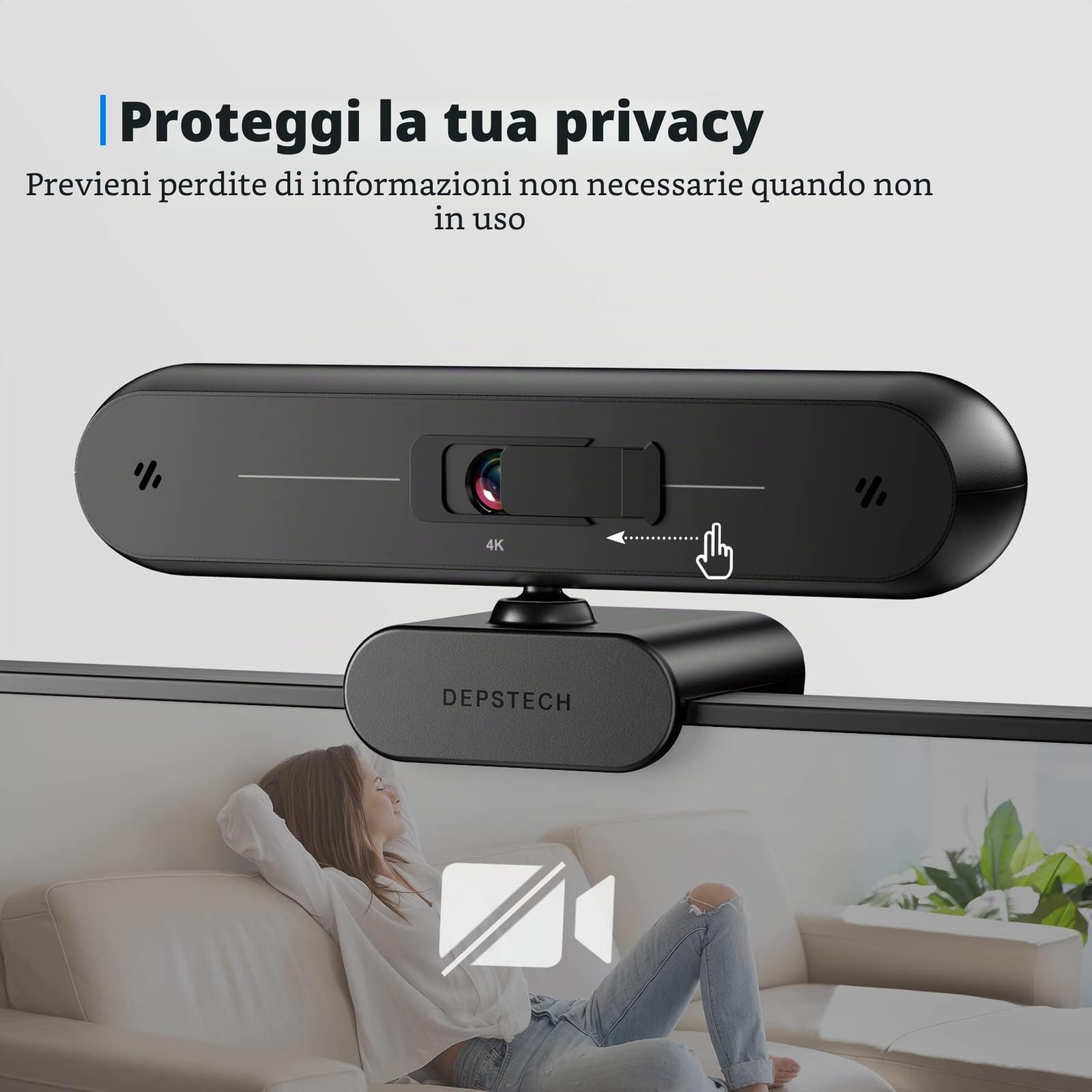DEPSTECH Webcam 4K Sony, foco automatico, microfoni stereo, USB Plug & Play, correzione luminosità, copriobiettivo, treppiede per Skype/Zoom/streaming/apprendimento online