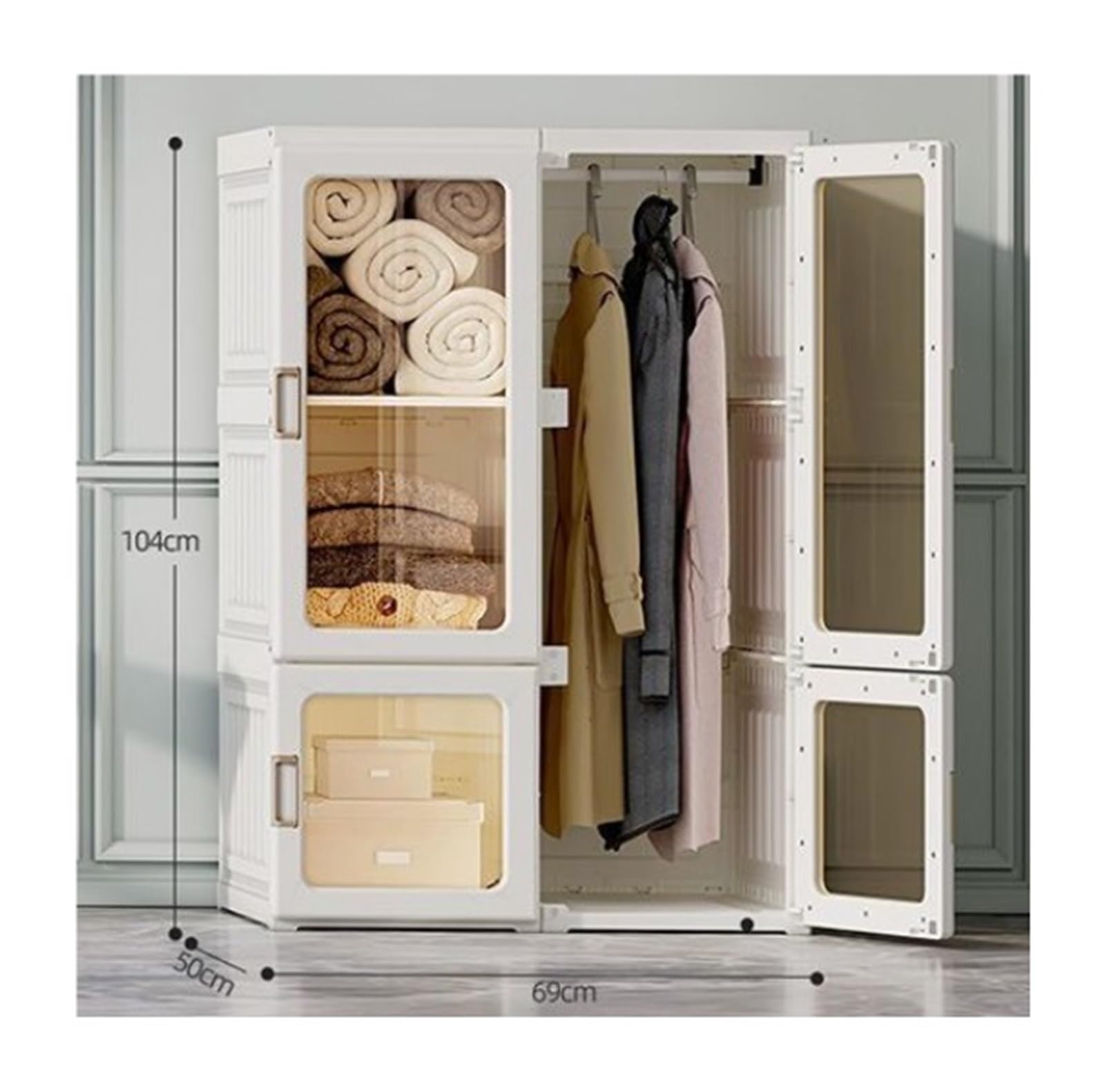 Tragbarer Schrank Für Schlafzimmer Kleiderschrank, Faltbarer Kleider-Organizer mit Ablagefach, Kleideraufbewahrung Magnettüren Und Ankleidezimmer(White 1)