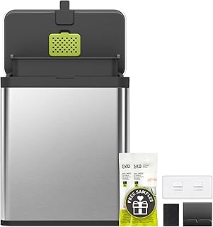 EKO Kitchen Compost Bin, 7L / 1.85 Gal Stainless Steel with Removable Inner Bucket and Deodorizer Compartment, 2-in-1 Countertop Compost Bin with Lid, Food Waste Caddy for Kitchen (MMT & Black Finish)
