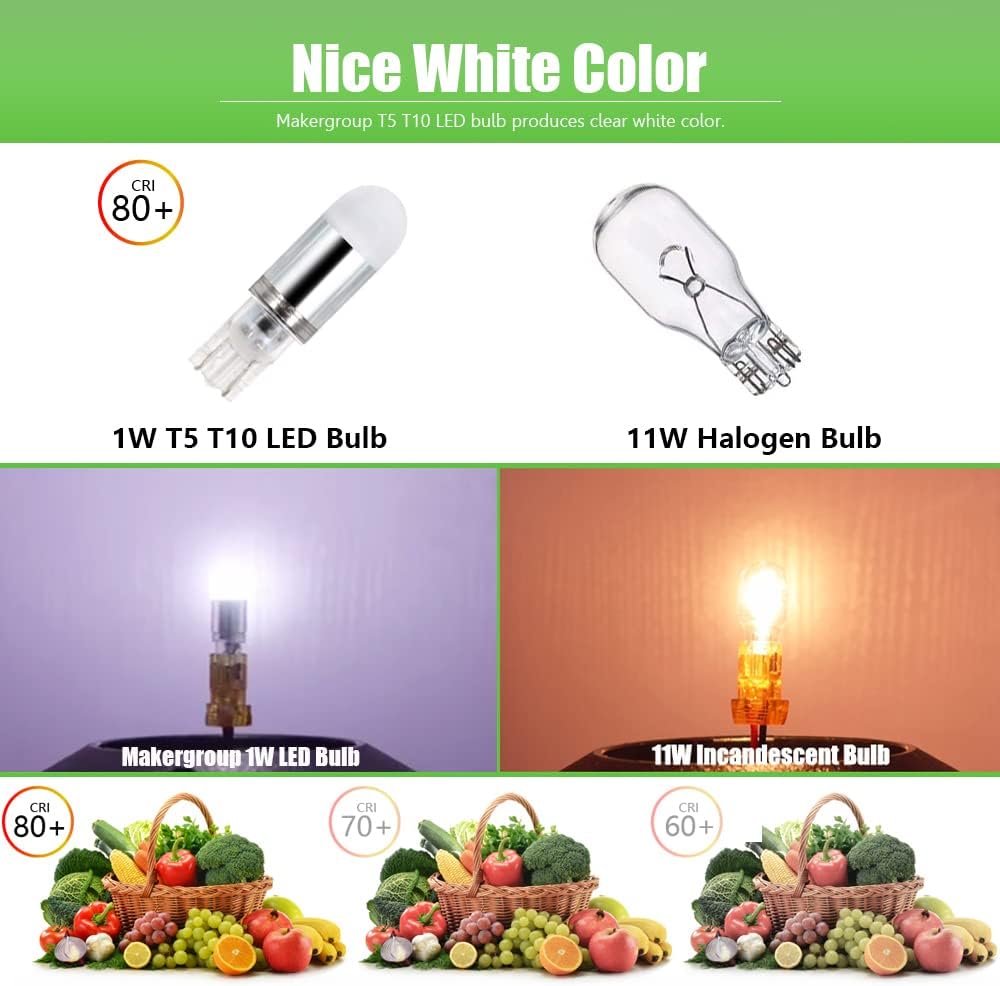 T5 T10 Wedge Base LED Light Bulbs Cool White 2-Pack and RGB T3 G4 Bi-pin LED Bulbs 12V Color Changing