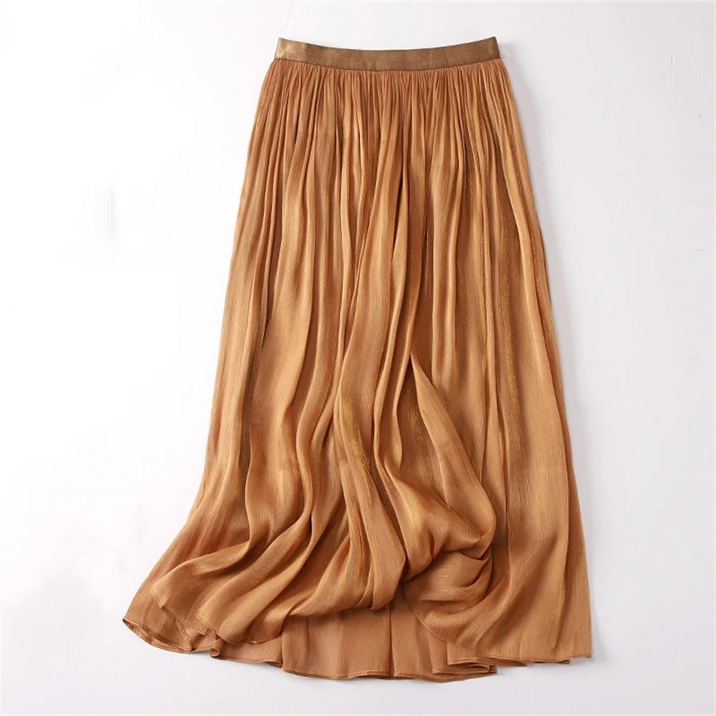 Falda plisada de color liso para mujer, falda acampanada con cintura elástica casual