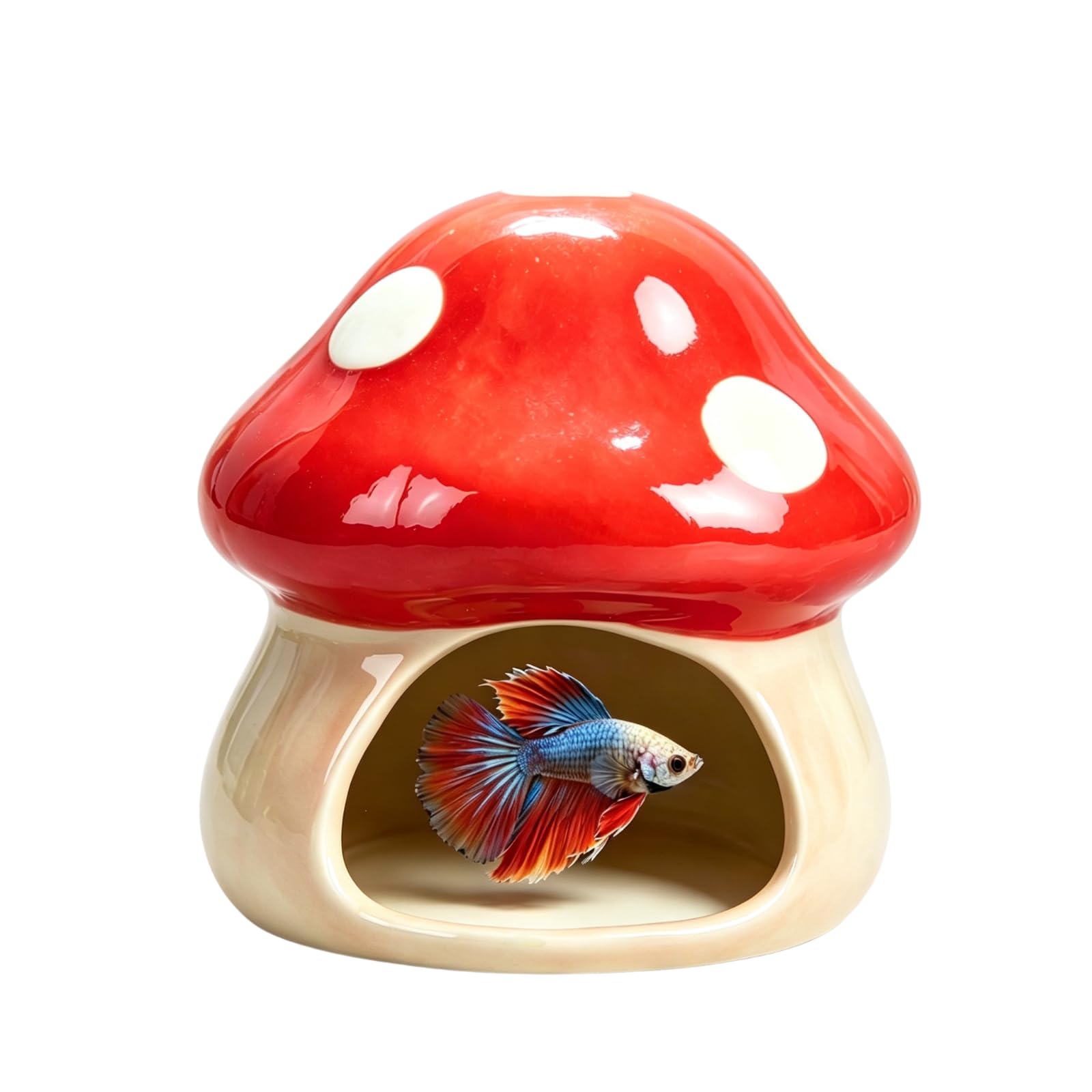 ANMOO Cute Mushroom House Betta Fish Tank Accessories Decor (Red)