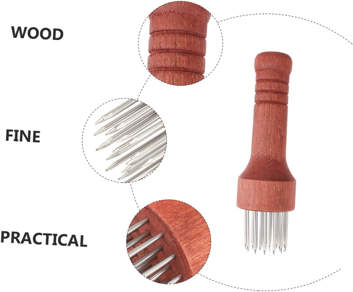 2 Pcs Needle Meat Tenderizer Tool with Red Wood Handle Stainless Steel Needles for Tenderizing Steak Pork Poultry Compact Lightweight Kitchen Accessory for Home Cooking