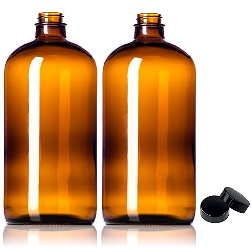 32oz Amber Glass Bottles - 2 Pack with USA-Made Tight