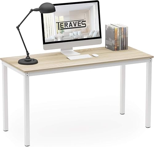 Miniatura 12 de Escritorio Teraves para computadora o mesa de comedor Roble negro,Marco beige + blanco,Blanco