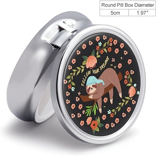 Miniatura 2 de Precioso perezoso redondo de metal para píldoras medicinales con bolsillo lindo recipiente pequeño para píldoras organizador de 3 compartimentos