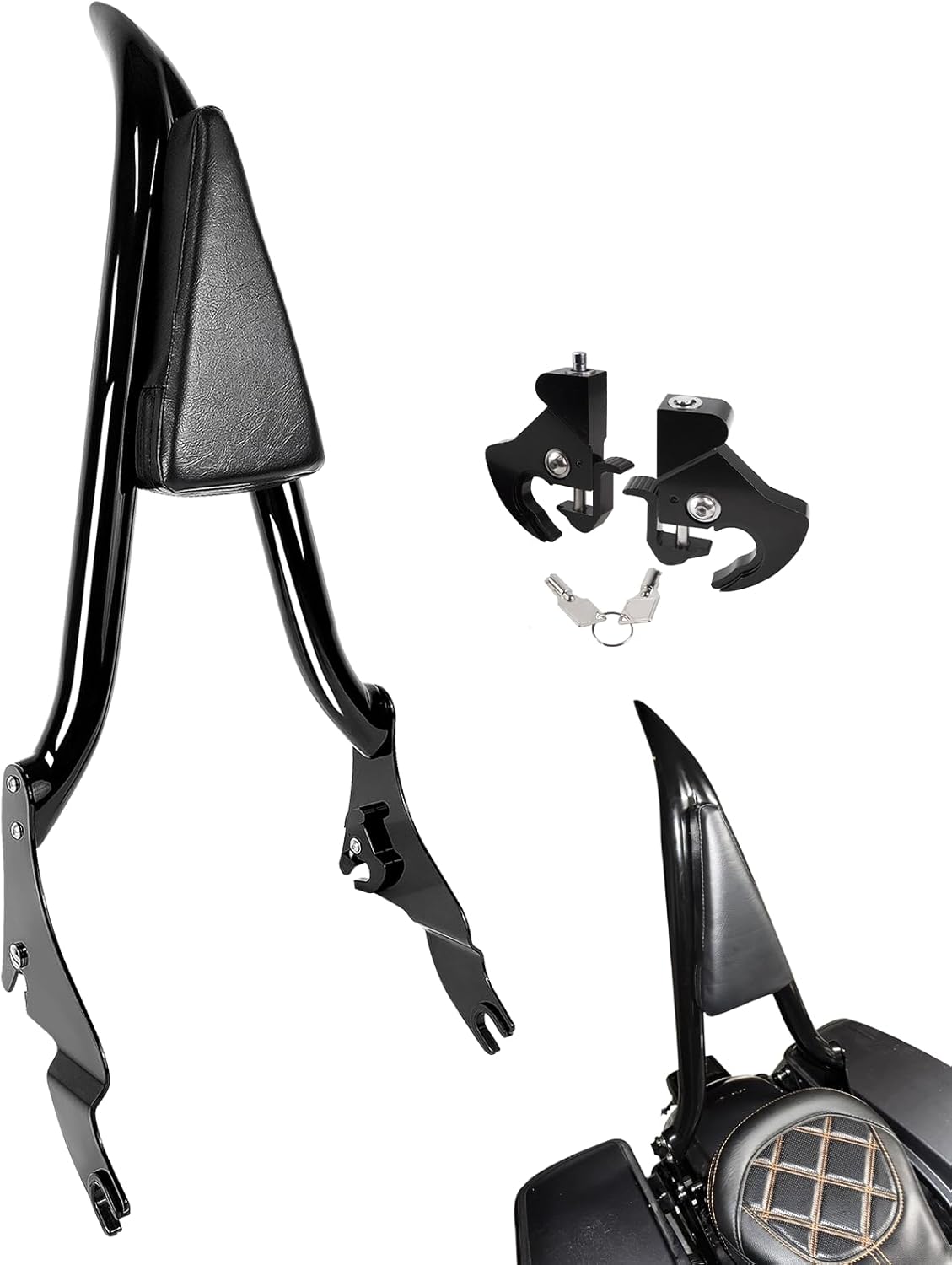 Sissy Bar Motorcycle Passenger Backrest Rear Pad Compatible for Harley Touring Road Glide Road King CVO Street Glide Electra Glide 1997-2008(26" Black).