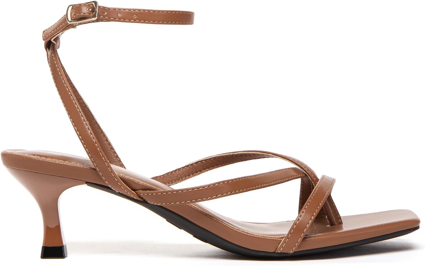 Athlefit Women's Strappy Kitten Heels Square Toe Flip Flops Low Heels Ankle Strap Party Dress Thong Heeled Sandals - Image 3