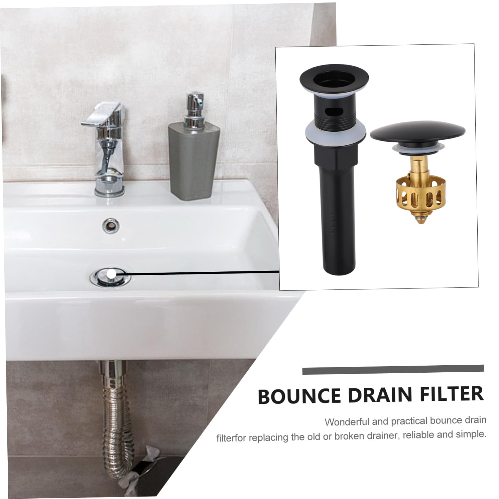 Tapón de Fregadero de Rebote de Acero Inoxidable y Cobre Negro | 1 Pieza, Recoge Residuos y Filtra Restos, Instalación Sencilla, para Lavabo de Baño Rebose