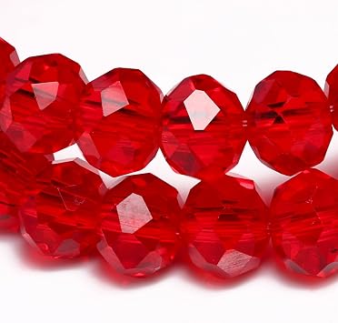 Songxi 12mm 50pcs Glass Beads for Jewelry Making, Faceted Glass Beads for Bracelets Necklace Earring, Arts and Crafts DIY Clear Gemstone Beads, Rondelle Spacer Beads Birthday Gifts for Women Red