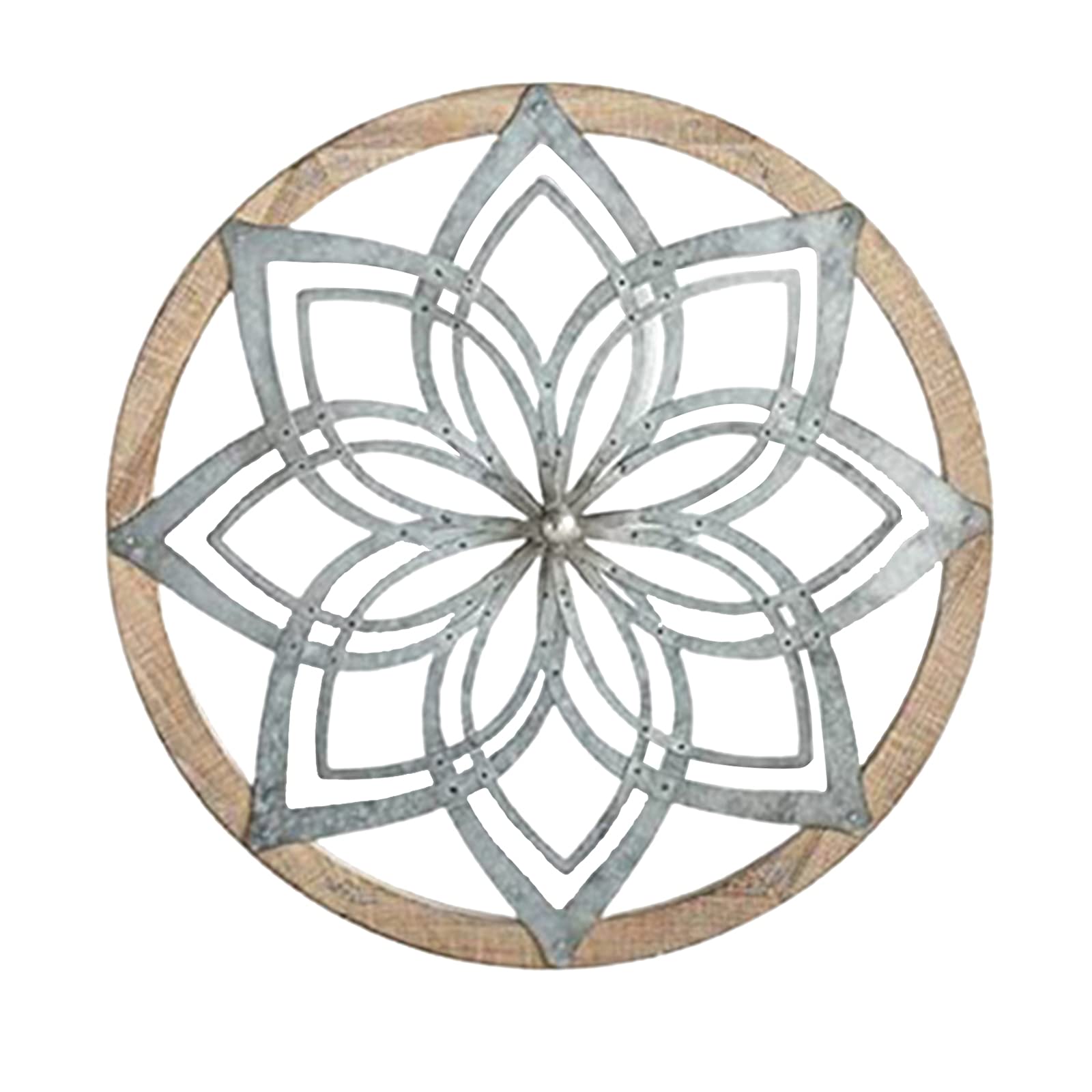 FAKEME Round Wall Art - Metal Decorative Wall Medallions, Creative Home Art Wall Sculpture Decor, Metal Wooden Crafts Decor Gift for Home Living Room Porch - Wood