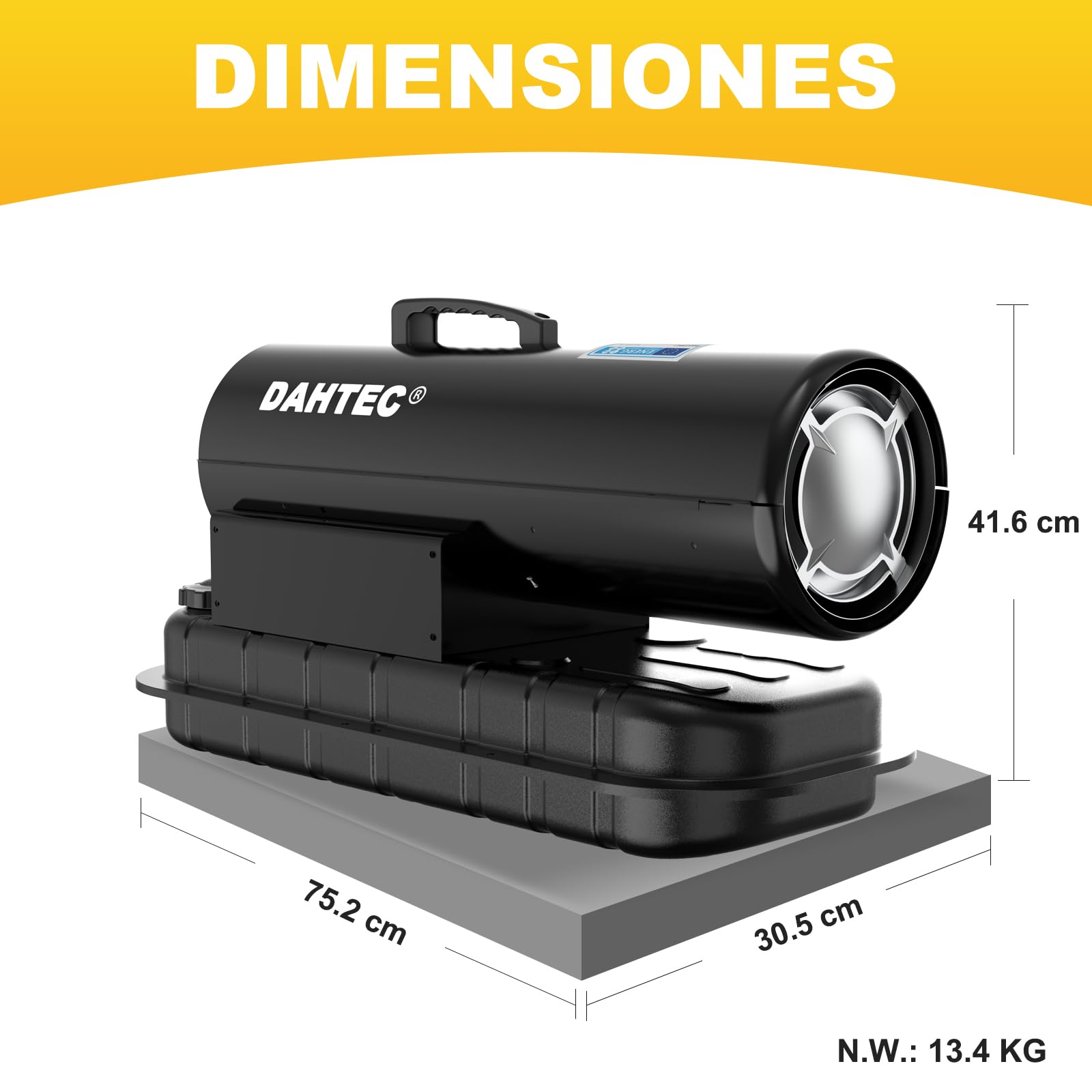 Calefactor Diésel 10 kW - Termoventilador Industrial - Caudal 450 m³/h - Termostato Regulable e Indicador de Nivel de Combustible - Para Talleres, Obras y Uso Agrícola