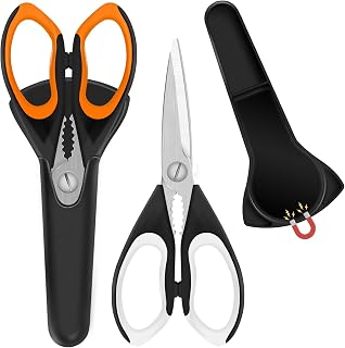 2 Pack Sharp Kitchen Scissors Set with Magnetic Holder, Heavy Duty Kitchen Shears Meat Scissors, Multifunctional Stainless Steel Cooking Poultry Scissors for Household School Picnic
