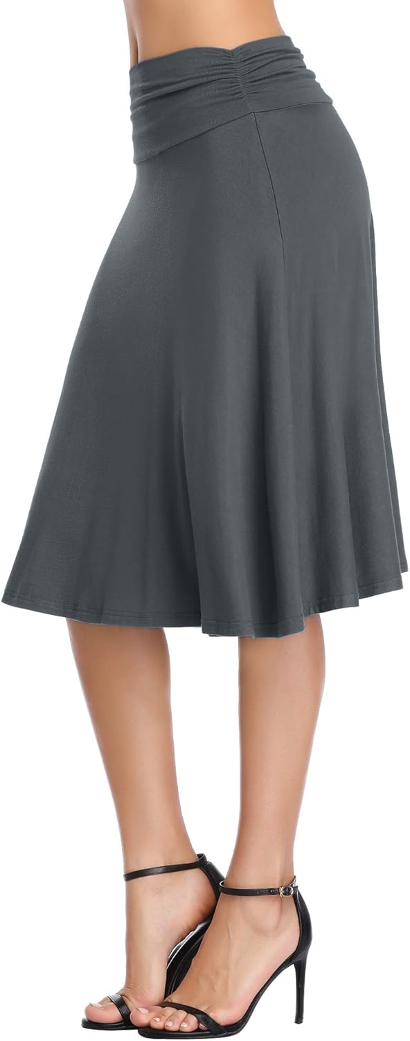 Urban CoCo Women's Ruched High Waist Knee Length Jersey A-Line Stretchy Flared Casual Skirt - Image 5