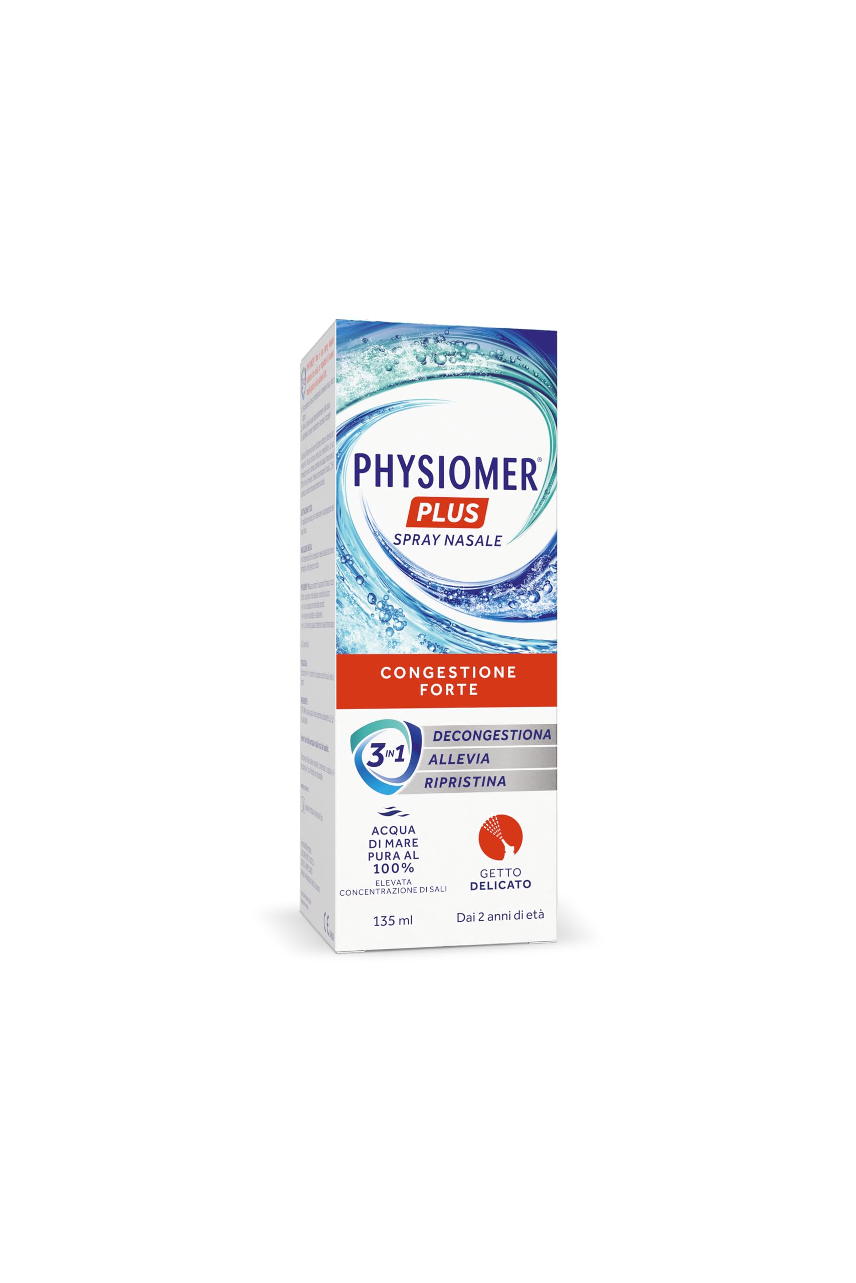 Physiomer Plus Spray Nasale 135 ml - Congestione Forte - 3in1 Decongestiona Allevia Ripristina - Acqua di mare pura al 100% Elevata concentrazione di Sali