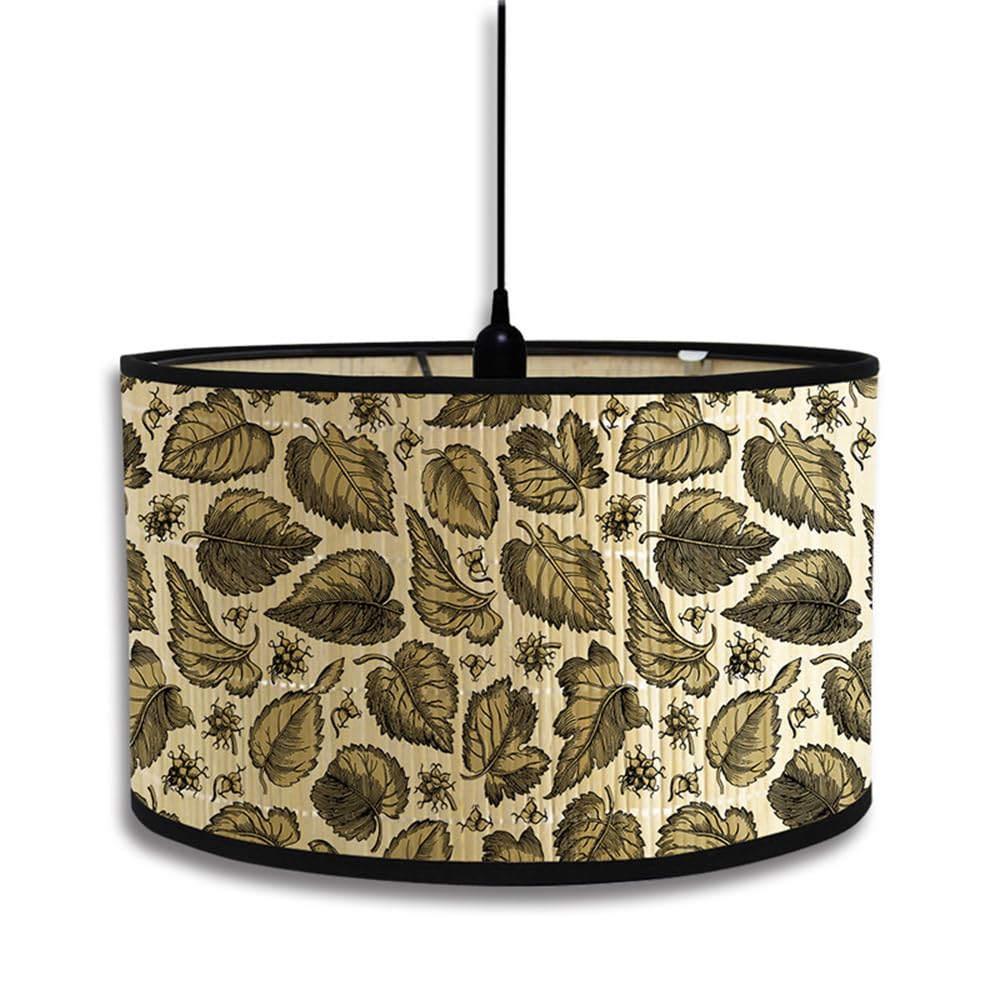 Morbuy Vintage Floral Bamboo Lampshade for Table and Floor Lamps - 30cm Drum Ceiling Pendant Shade - Home Decorative for Wall, Bedside (Leaf)