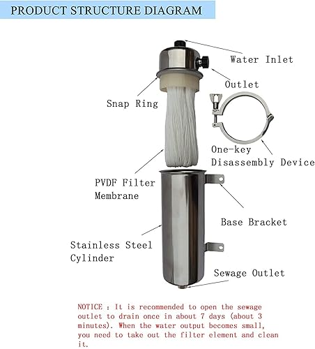 Miniatura 2 de INTBUYING Filtro de membrana de ultrafiltración de acero inoxidable Membrana de ultrafiltración PVDF Presión externa Purificador de agua lavable